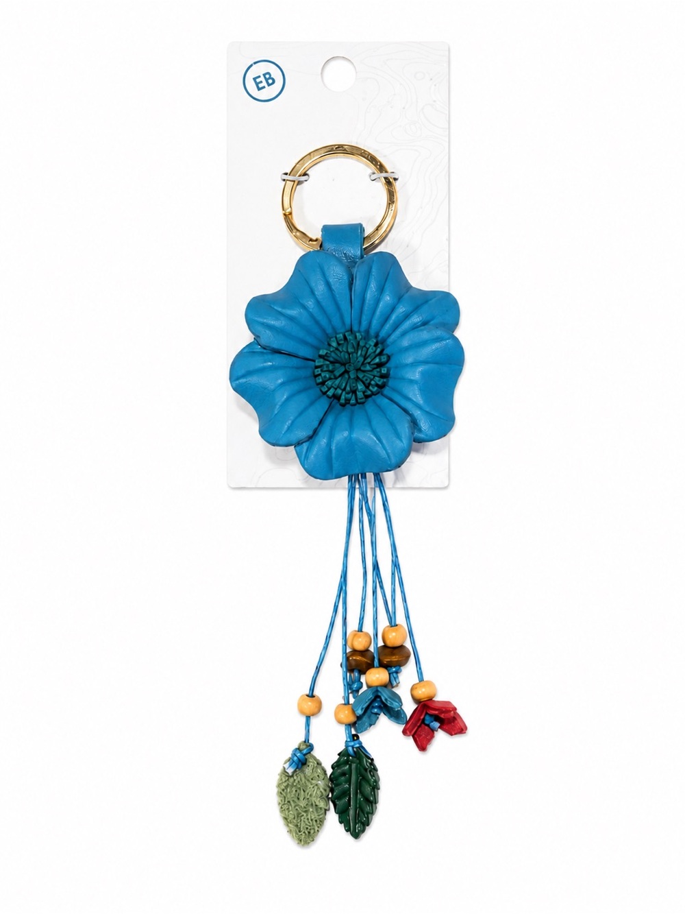 Blue Flower Bag Charm Keychain Boho Beaded Purse Tassel Accessory